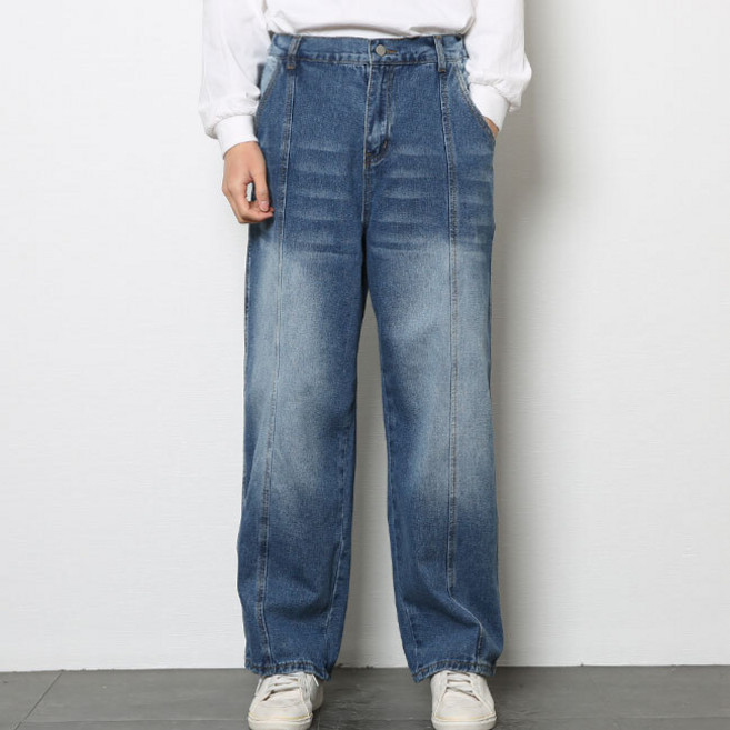 남성용 라인포인트 세미와이드 데님 청바지