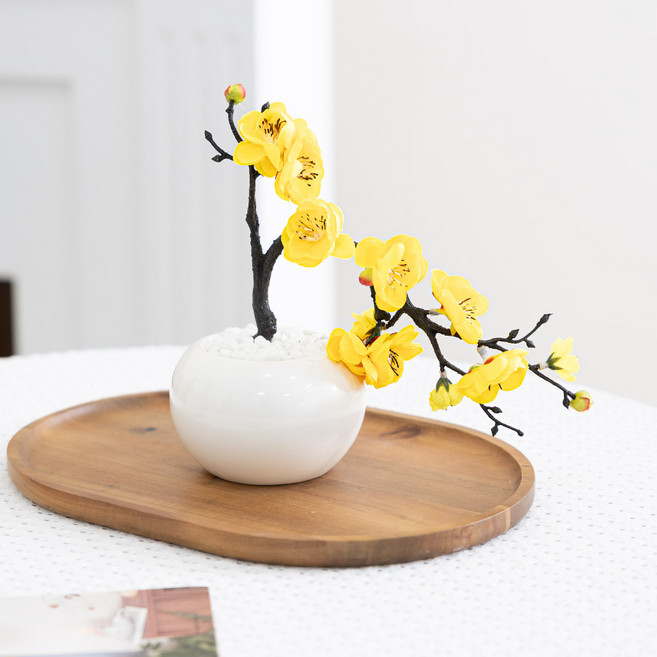 플라워트리 조화 봄날 자갈위 한그루 매화 화분 세트 21 x 22 cm, 옐로우, 1세트