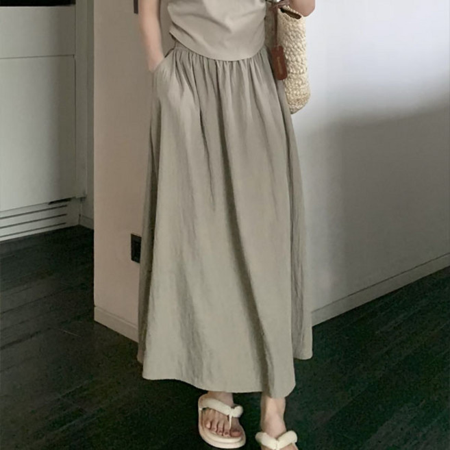 선빛 에이븐 밴딩 플레어 롱 스커트