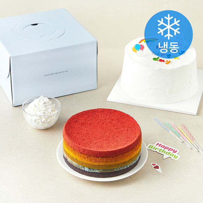 장가네제과 무지개 레인보우 케이크 만들기 키트 세트 610g (냉동), 1세트