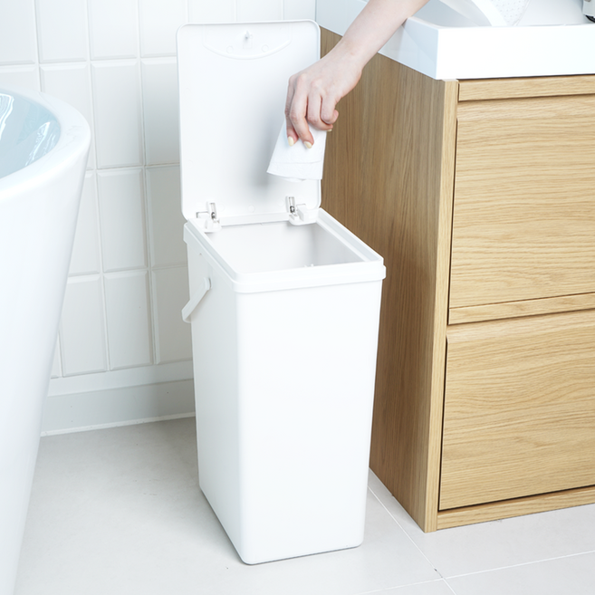 엠비코 원터치 오픈 손잡이 휴지통 20L, 화이트