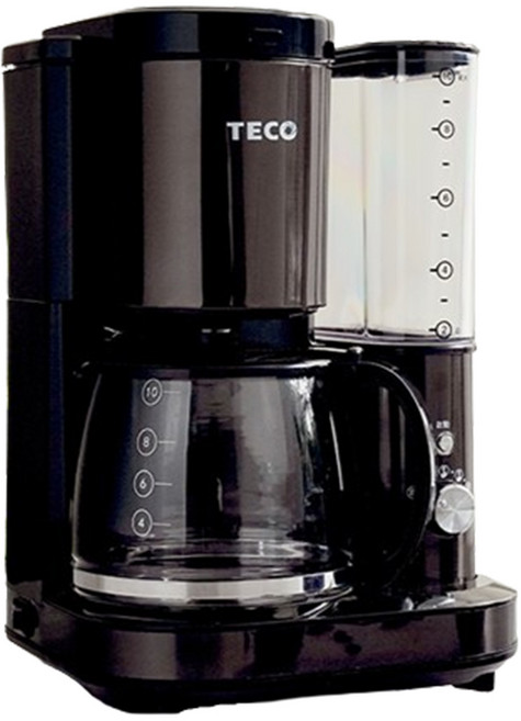 TECO 東元 1250ml 800W 高硼矽玻璃 美式自動研磨 咖啡機 10人份 全自動 豆粉兩用 5段旋鈕 黑色 YF1007CB