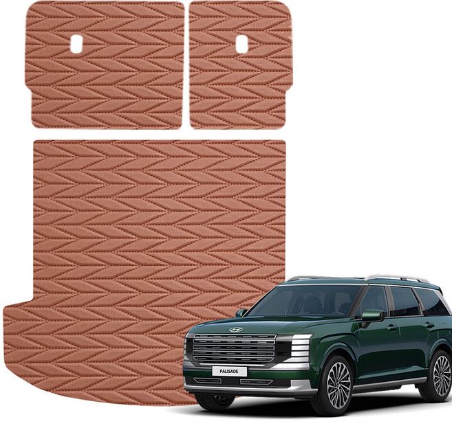 오토가드 가죽 캠핑 차박 SUV 2열등 + 3열 폴딩 대트렁크 매트, 오렌지브라운, 디 올 뉴 팰리세이드 9인승 자동 폴딩 트렁크 2025년 1월
