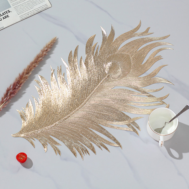 소유공간 방수 깃털 무늬 테이블매트 S261-0265G, 골드, 4개, 30 x 51cm