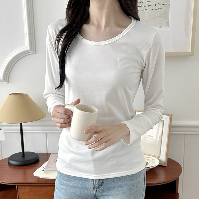 라라온 여성용 슬림핏 기본 라운드넥 긴팔 무지 티셔츠 TSP2867