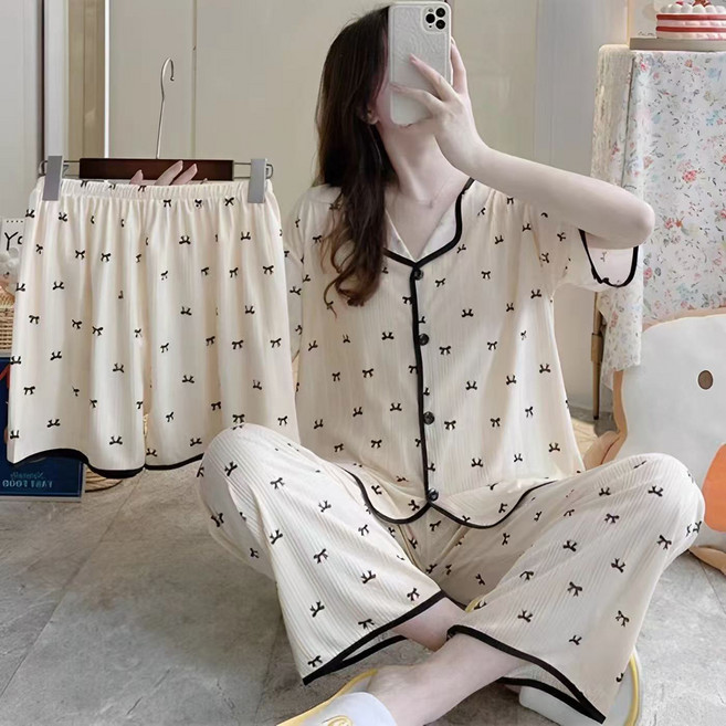 비올라 여성용 잠옷 상의 + 반바지 + 긴바지 세트 Vio0019