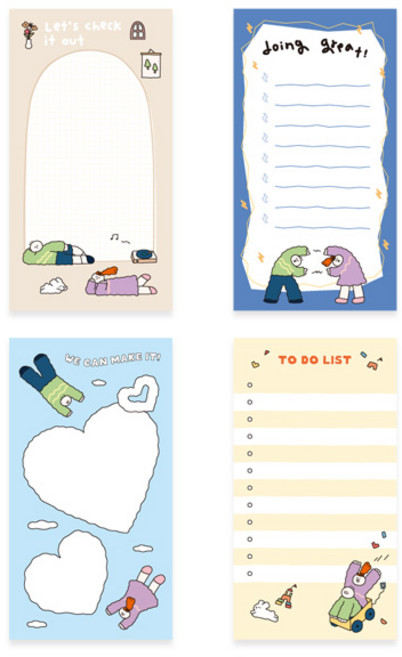 모노라이크 올리몰리 Weekend 메모지 4종 세트, 혼합색상, 1세트