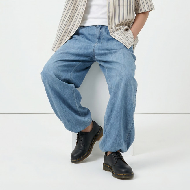 리틀크루 주니어 벌룬핏 핀턱 냉감 조거 청바지 K2S66