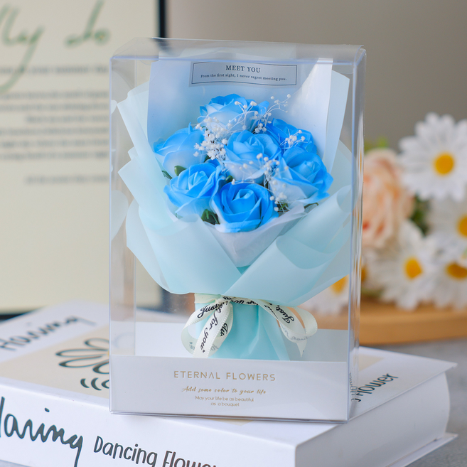 힘룸 꾸미기좋은 미니 7송이 꽃다발, 블루, 1개