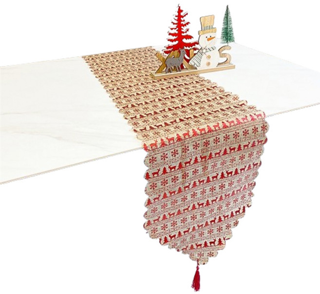 블럭마트 크리스마스 태슬 패턴 테이블 러너, TYPE 4, 1개, 33 x 180 cm
