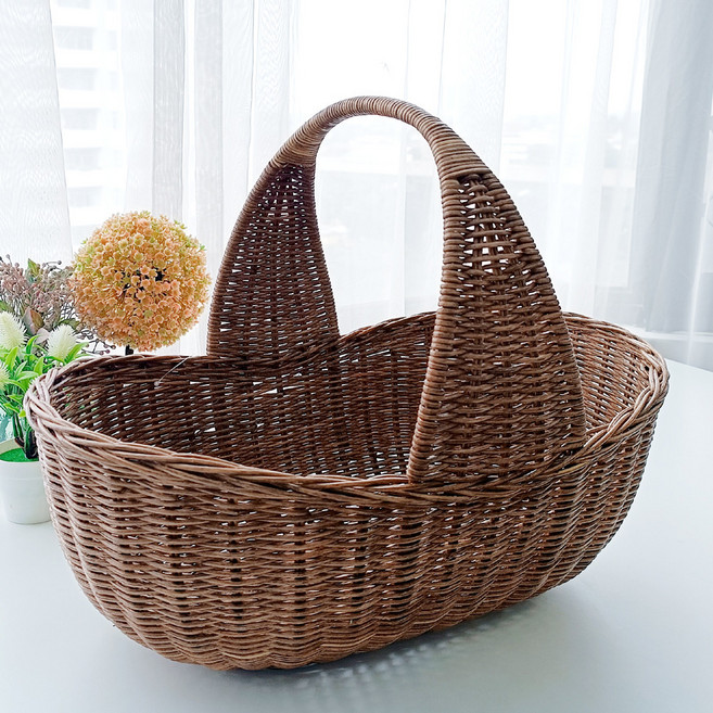 고급 등나무 배 모양 큰사이즈 피크닉 라탄바구니 N009H, 브라운, 1개