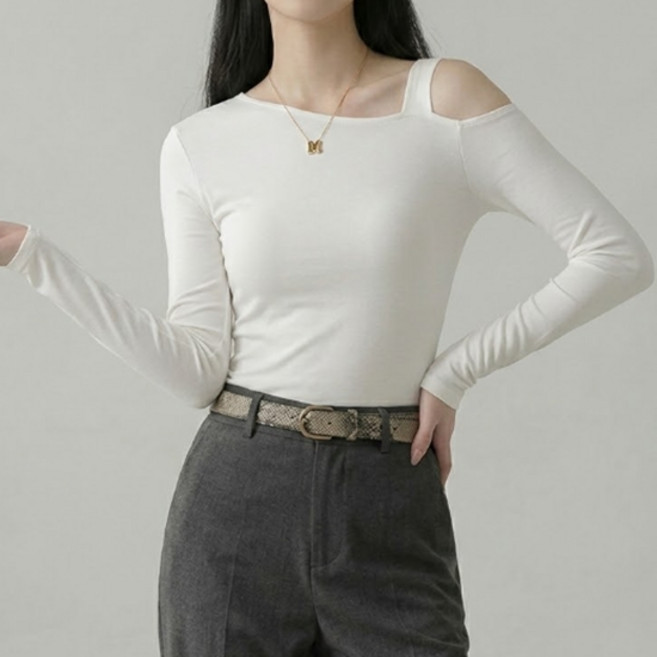 소니오 여성용 원 오프숄더 긴팔 티셔츠
