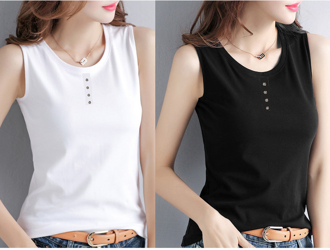 Goodif 女款圓領舒適合身的無袖日常T恤 2件組