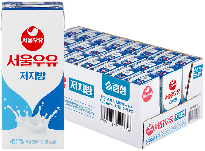 서울우유 저지방 멸균 우유, 200ml, 24개