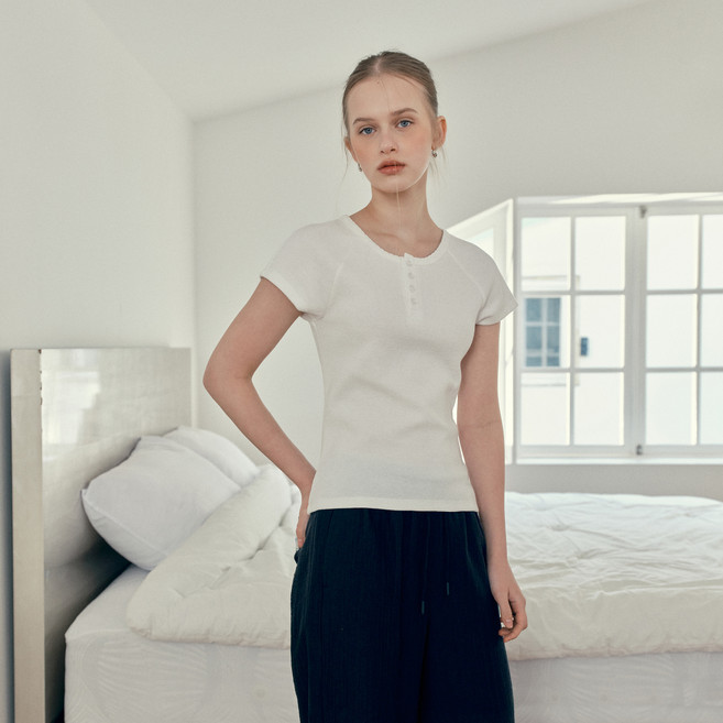 쥬시쥬디 여성용 헨리 넥와플 티셔츠 J1TS321D