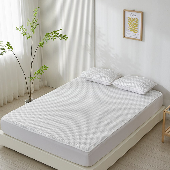 듀라룸 침대 냉감 밴딩 쿨 매트 + 쿨 베개 커버 세트, 화이트, 쿨매트+쿨베개 세트