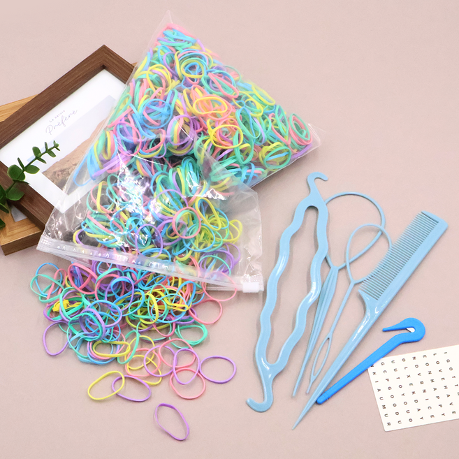 비단길 키모 대용량 고무줄 머리끈 100g + 헤어가이드 + 이지컷 고무줄칼 세트