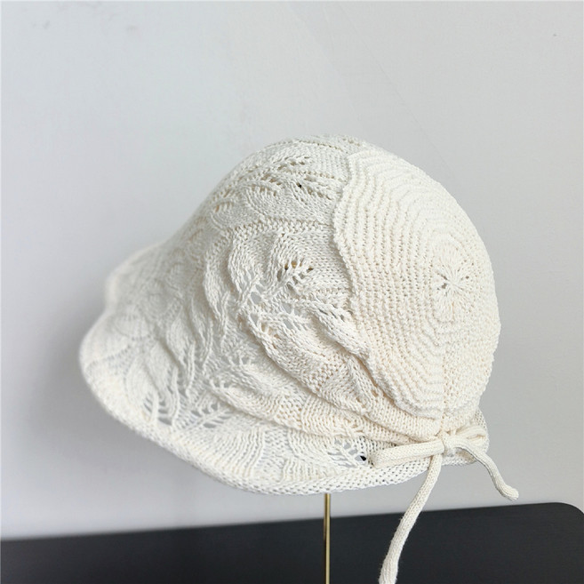 라라티나 여성용 지엔 니트 펀칭 자수 리본 버킷햇