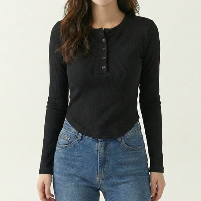 알로데 여성용 단추 크롭 긴팔티셔츠