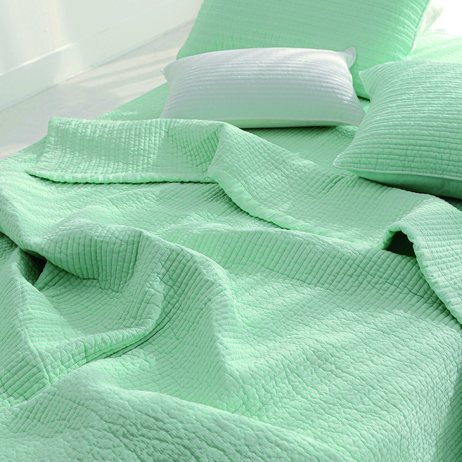 하프데이 국내 제조 피그먼트 60수 순면 줄누비 이불 스프레드, 애플민트