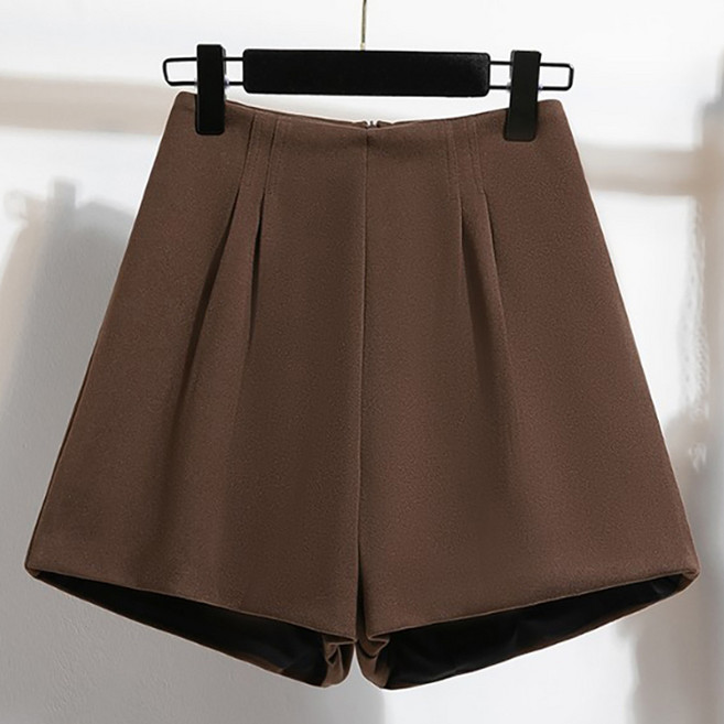 페이릿 여성용 소프트 터치 핀턱 뒷지퍼 모직 반바지