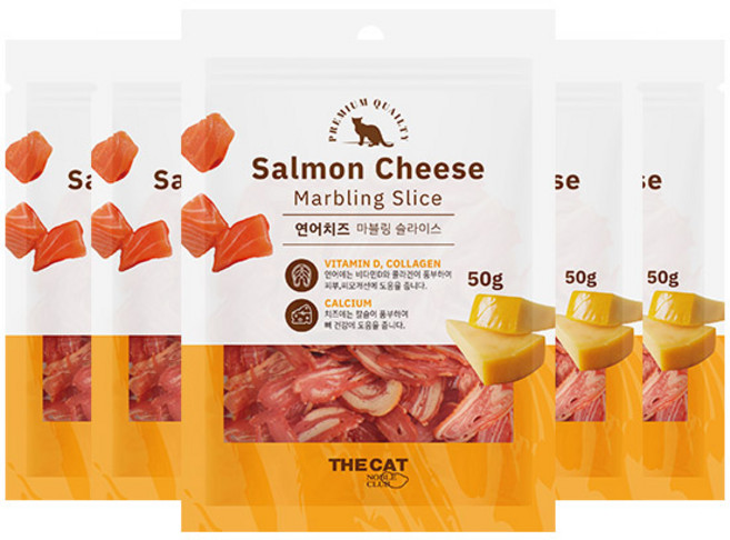 더캣 고양이 마블링 슬라이스 간식, 혼합맛(연어/치즈), 50g, 5개