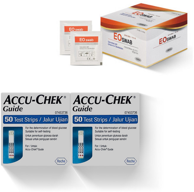 로슈 아큐첵 가이드 혈당시험지 50개입 x 2p + 알콜솜 100p 세트, 1세트