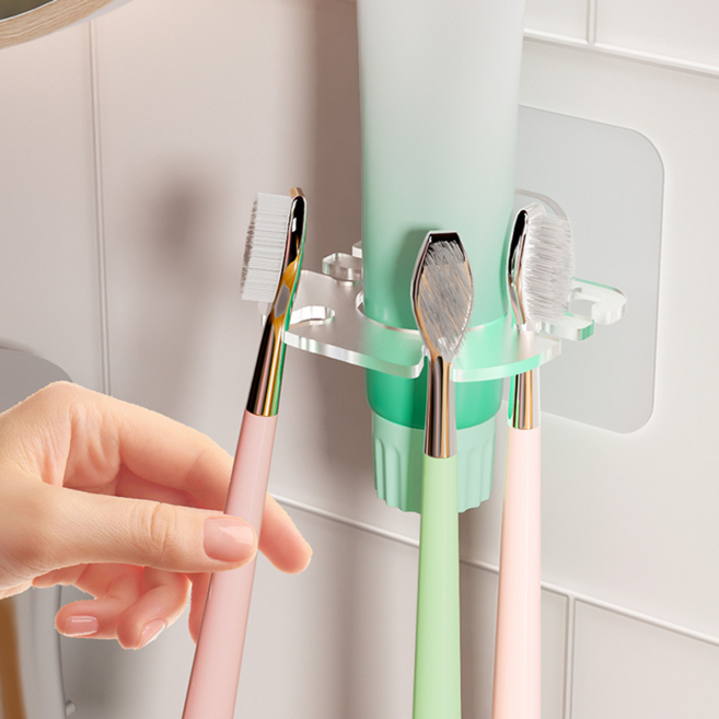 모바이브 무타공 칫솔 치약 걸이 6구, 투명, 1개