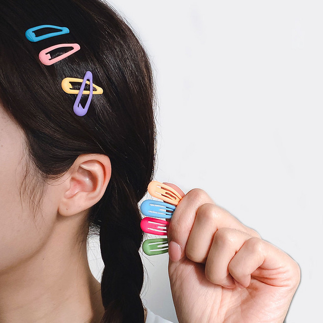 젤루나 미니 파스텔 컬러 무광 매트 하트 사각 별 심플 헤어 옆머리 고정 똑딱핀 8종 세트 H-09