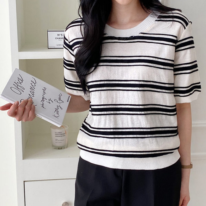 슈가펀 여성용 리찰드 라운드 단가라 니트