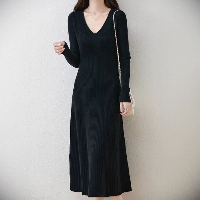 Paperments 充滿女人味的針織長版連身裙 11932, 黑色