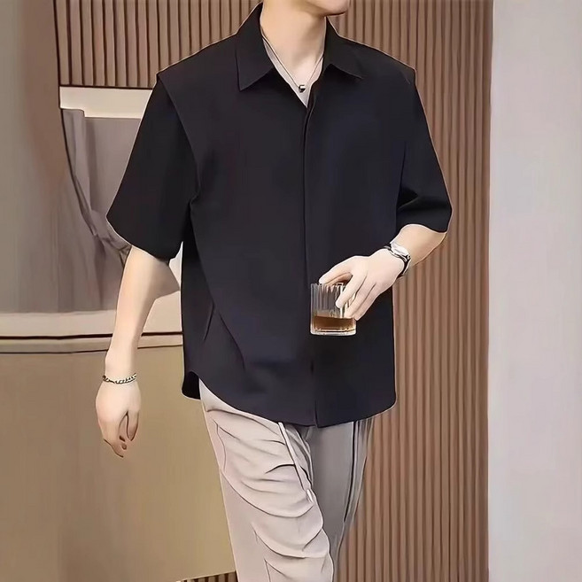 男士DM薄款休閒短袖襯衫