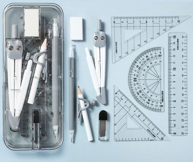 유로엔젤 제도용 캠퍼스 룰러 9종 + 필통 문구세트, 블랙, 1세트