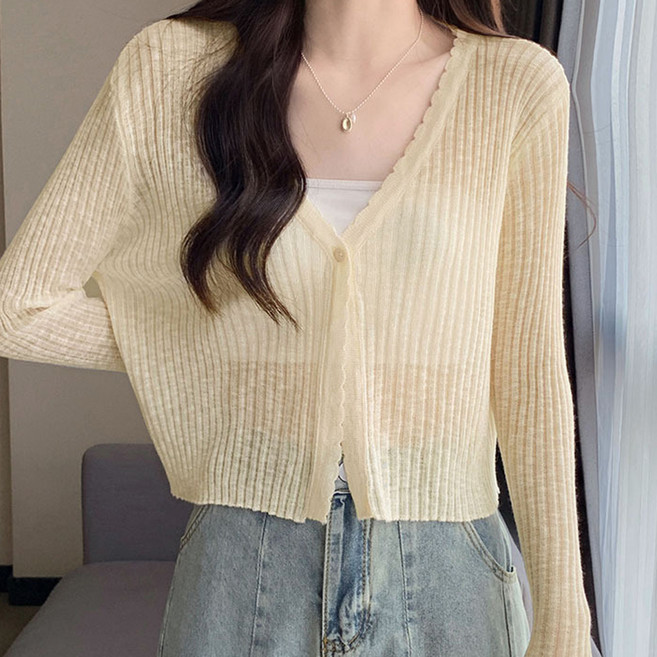 Banya Story 女款 QQ73 透膚羅紋波浪夏季罩衫