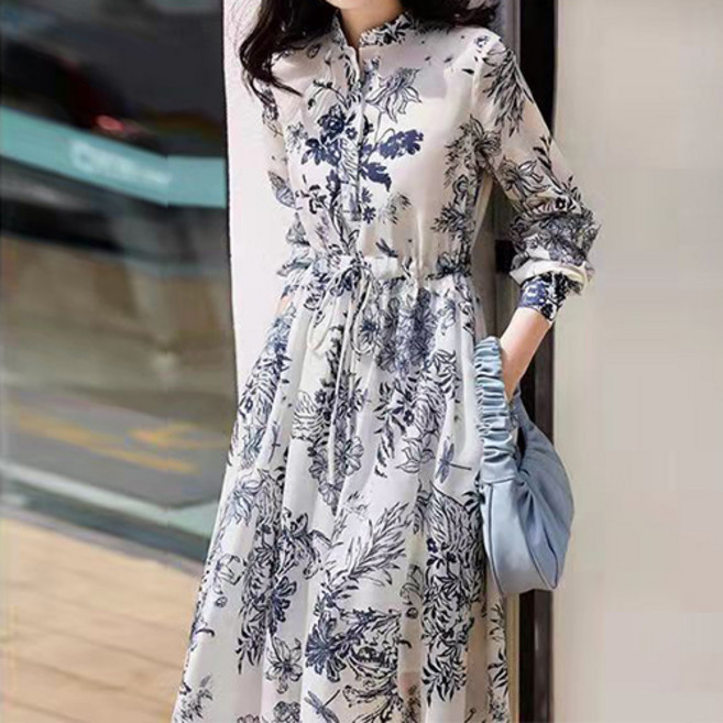 Goodif 女款植物圖案長版連身裙, 單一顏色