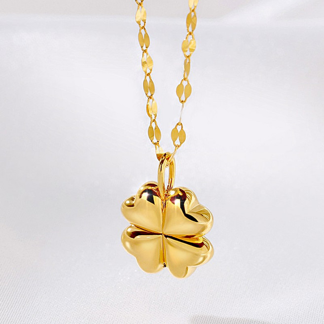 GOLDPANG 女款 18k 飽滿幸運草 B款 蜻蜓鍊項鍊 + 購物袋