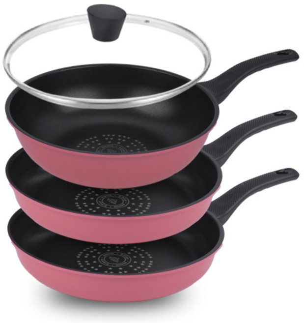 키친아트 프리미엄 파스텔 후라이팬 4p 세트, 혼합색상, 프라이팬 28cm(2p) + 궁중팬 28cm + 유리뚜껑 28cm, 1세트