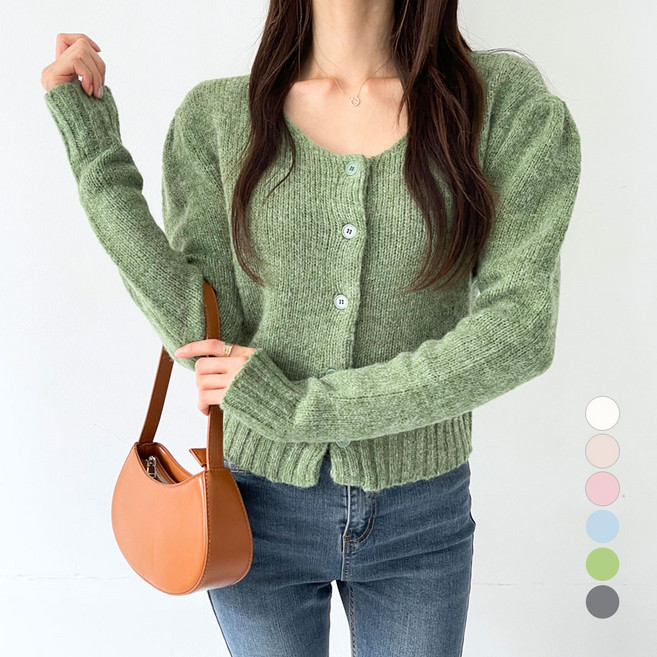 플랜데이 여성용 니트 셔링 어깨 볼륨 U넥 크롭 가디건