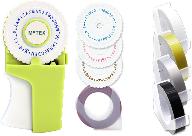 모텍스 또각이 라벨기 E-303 + 리필테이프 모노 4종 + 리필테이프 세트, 라임(라벨기), 블랙, 실버, 골드, 투명, 랜덤발송(리필테이프), 1세트