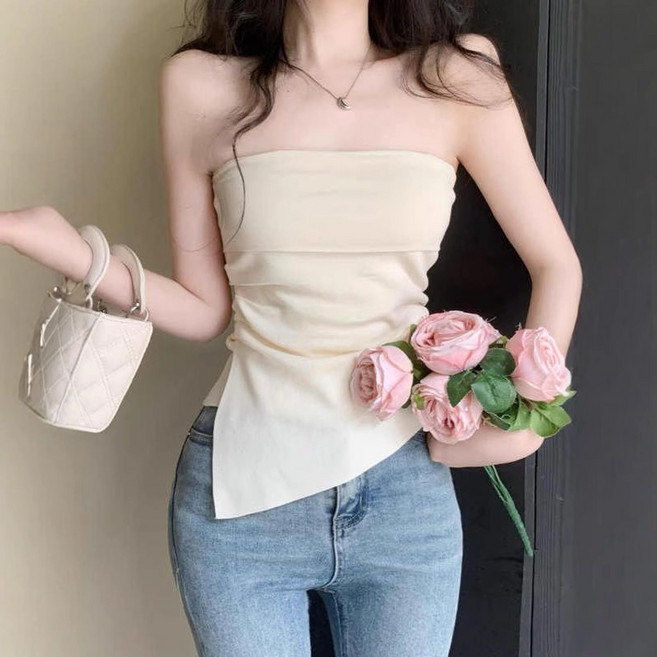 Raratina 女款Seunon斜線抓皺露肩平口上衣
