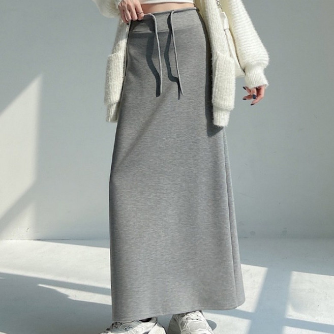 아이엠몽 여성용 슬림핏 하이웨스트 밴딩 롱 스커트 R6S033