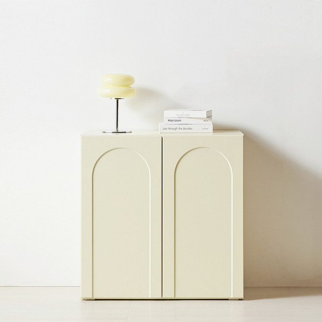 스칸디무드 국내제조 아치형 수납장 800 2단 방문설치, 버터옐로우