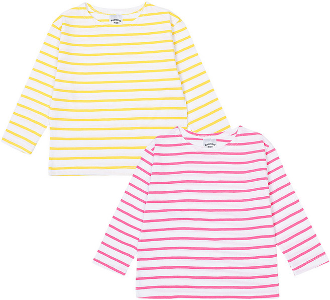 레인보우키즈 아동용 컬러 단가라 보트넥 티셔츠 2종 세트