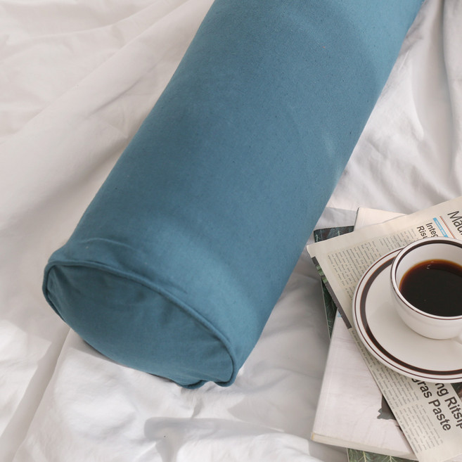 포홈 핸드메이드 모카린넨 원형 바디필로우 커버 솜미포함, 인블루