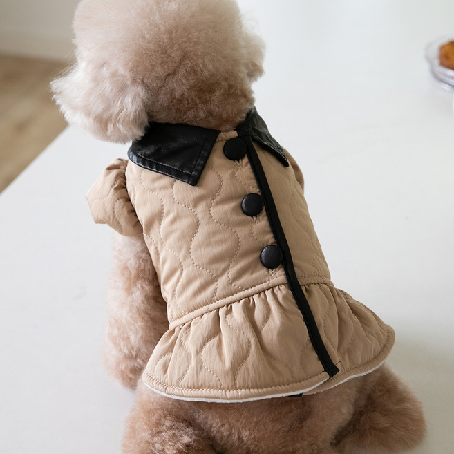 칠시 반려동물 카라 포인트 외출용 경량 패딩, 브라운, 1개