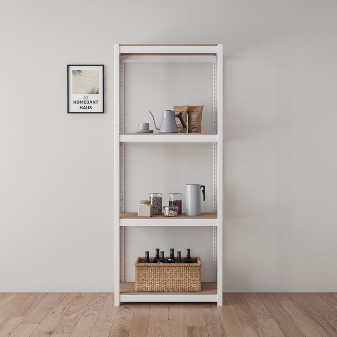 홈던트하우스 업그레이드형 무볼트 철제 선반, 화이트, 4단