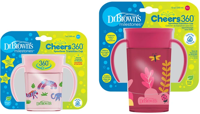 닥터브라운 NEW 정글 360도 흘림방지 트레이닝 손잡이 컵 200ml + 300ml 세트, 핑크(200ml), 레드(300ml), 1세트 - 쿠팡