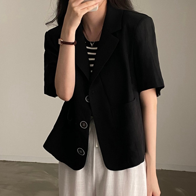 I'M MONG 女款Ius短袖休閒西裝風格口袋設計夾克