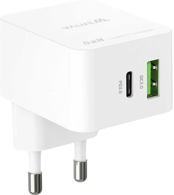 밸류엠 PD + QC 20W 2포트 PPS 초고속 미니 멀티 스퀘어 충전기, 화이트, 1개