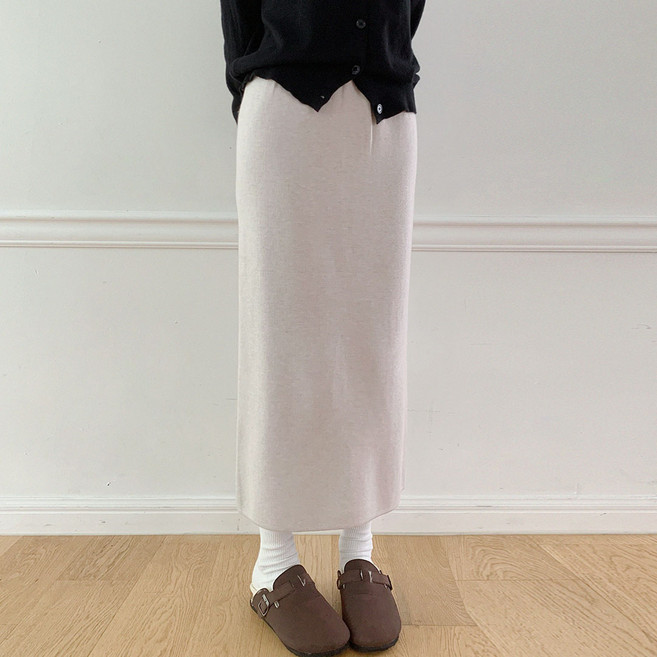 플랜데이 여성용 세라 니트 트임 밴딩 롱 스커트